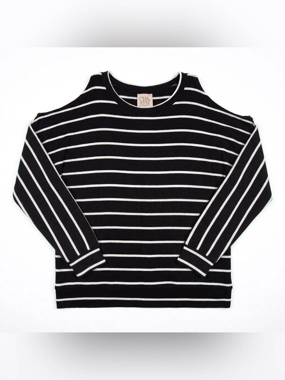 NWT Chaser Black White Stripe Cold Shoulder Y2K Oversized Long Sleeve Top Size L